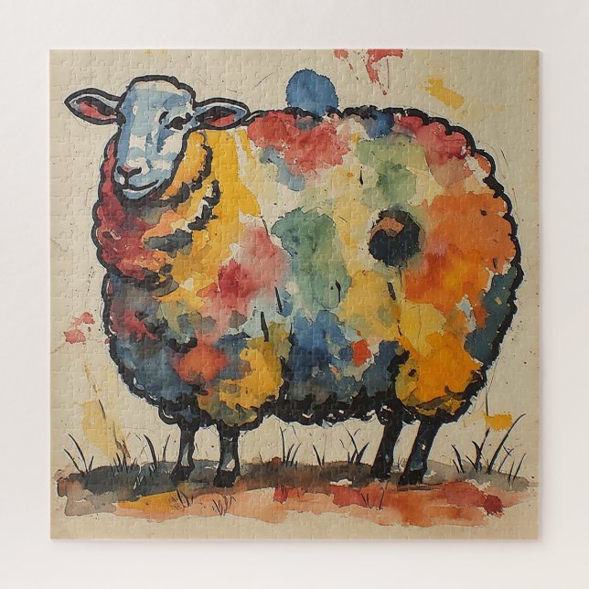 Puzzle Peinture de mouton à l'aquarelle ludique (Vertical)