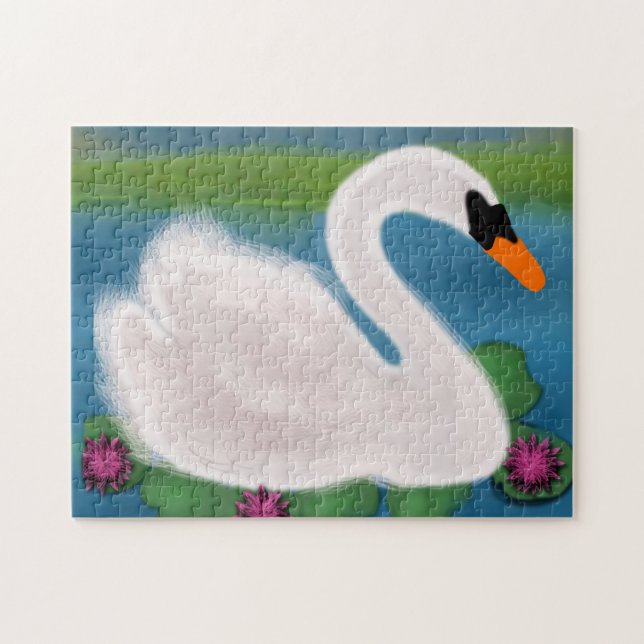 Puzzle Peinture de nénuphars au cygne blanc (Horizontal)