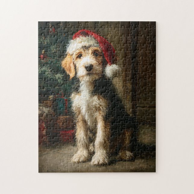 Puzzle Peinture de Noël de chiot Otterhound (Vertical)
