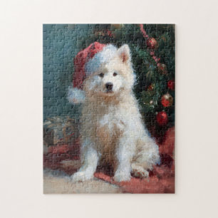 Puzzle Peinture de Noël de chiot Samoyède