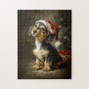 Puzzle Peinture de Noël de chiot teckel