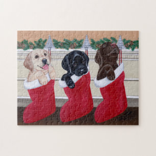 Puzzle Peinture de Noël de chiots de labrador retriever