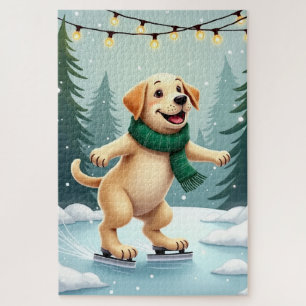 Puzzle Peinture de Noël de Labrador Retriever patinant su