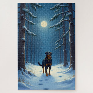 Puzzle Peinture de Noël Rottweiler Randonnée en Forêt Éto