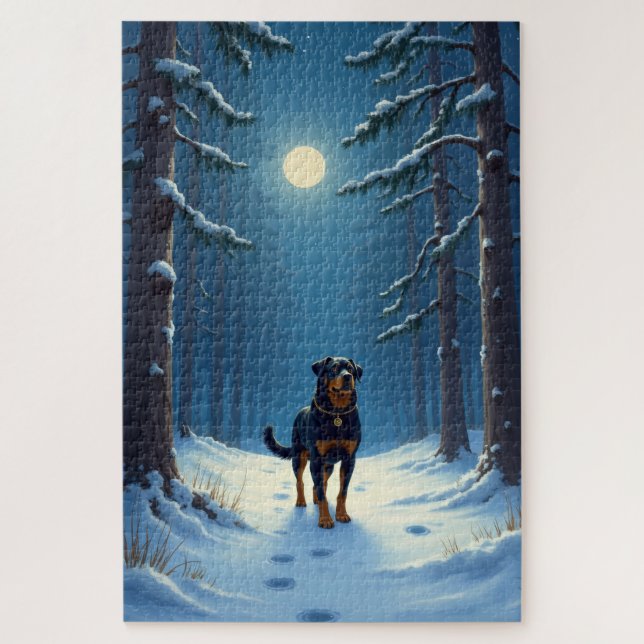 Puzzle Peinture de Noël Rottweiler Randonnée en Forêt Éto (Vertical)