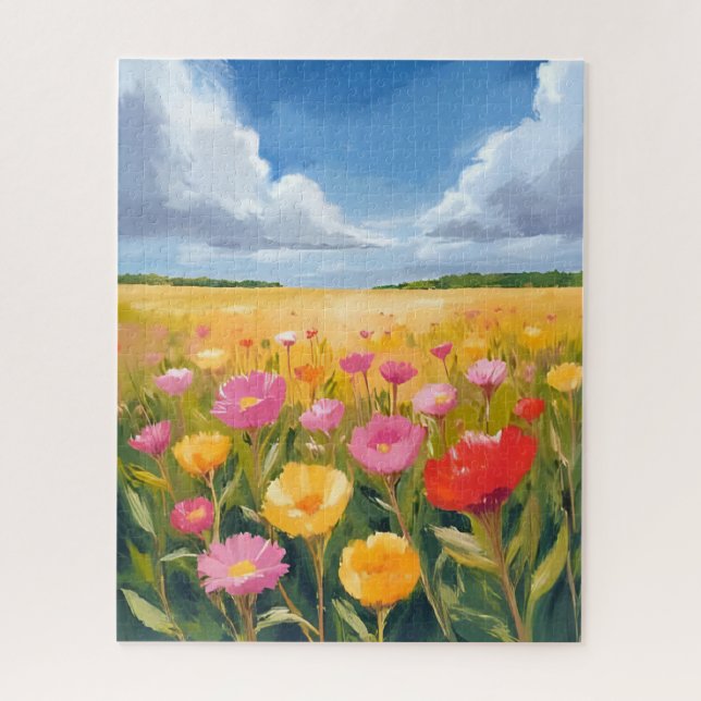 Puzzle Peinture de paysage de champ de fleurs Nature (Vertical)