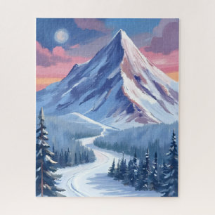 Puzzle Peinture de paysage de nature hivernale de montagn