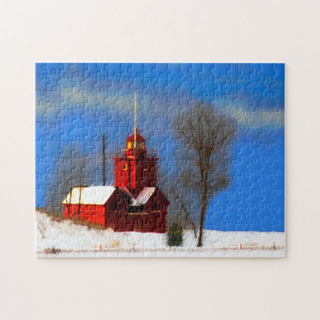 Puzzle Peinture de phare rouge - Art original (Horizontal)