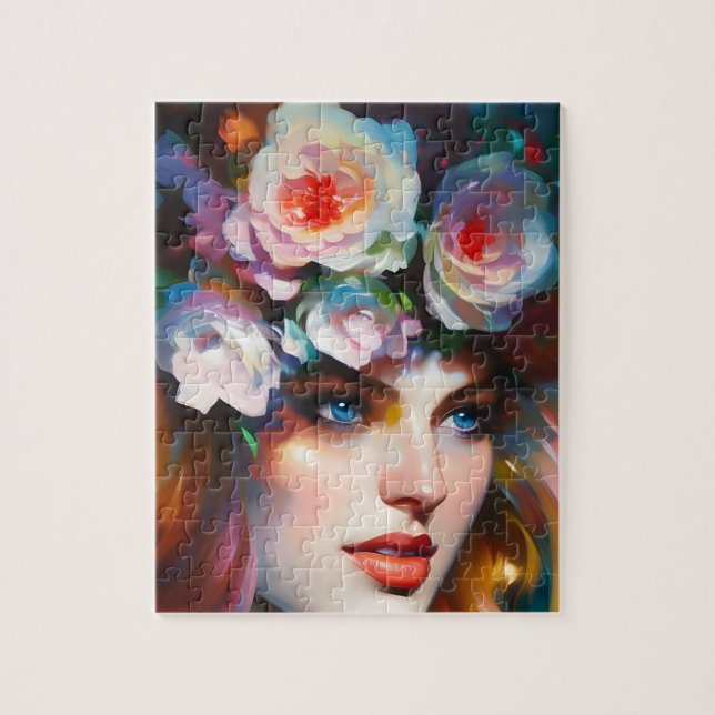 Puzzle Peinture de portrait de femme florale (Vertical)