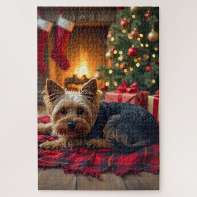 Puzzle Peinture de soirée de Noël confortable avec Yorksh (Vertical)