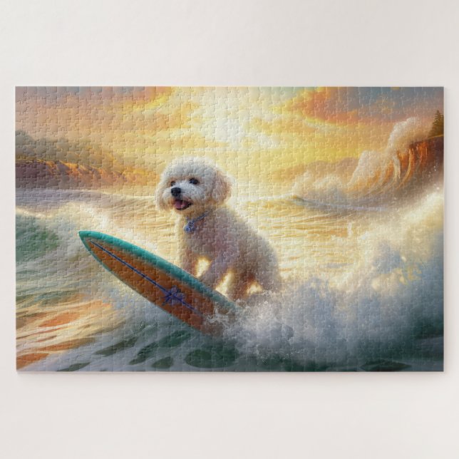 Puzzle Peinture de surf de plage de Bichon Frise (Horizontal)