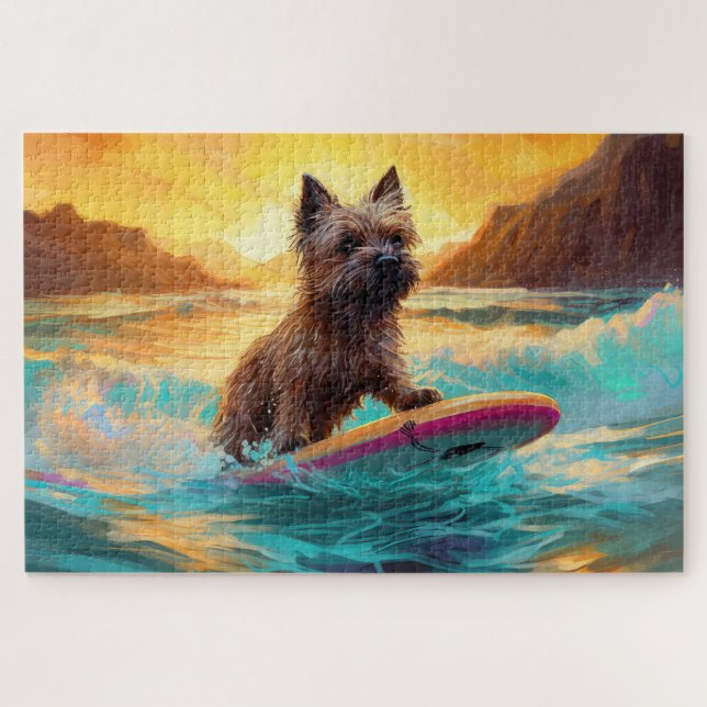Puzzle Peinture de surf de plage de Terrier Cairn (Horizontal)