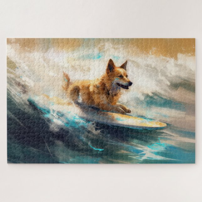 Puzzle Peinture de Surf sur Plage avec un Lappish Lunde S (Horizontal)