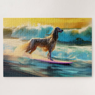 Puzzle Peinture de Surf sur Plage de Lévrier Afghan