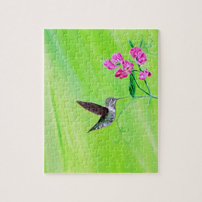 Puzzle Peinture des colibris et des petits pois (Vertical)