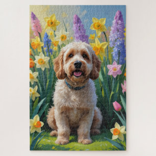 Puzzle Peinture des fleurs de printemps de chien de Cocka