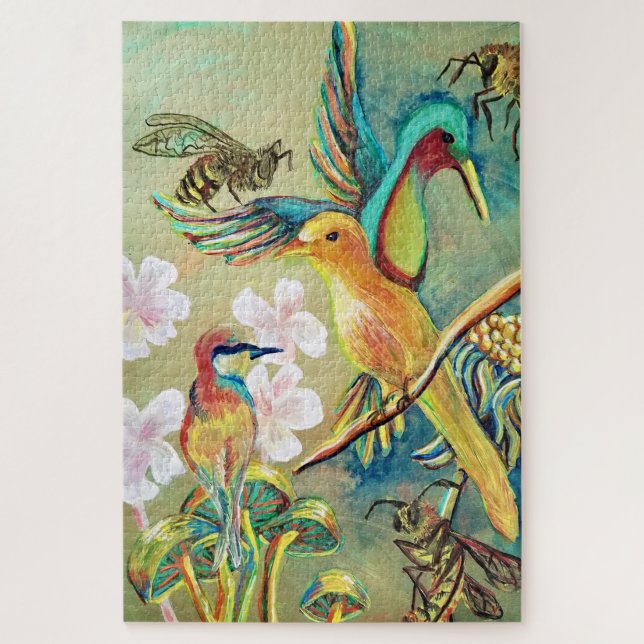 Puzzle peinture d'oiseaux et d'abeilles (Vertical)