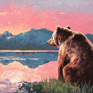 Puzzle Peinture du lac Grizzly Bear