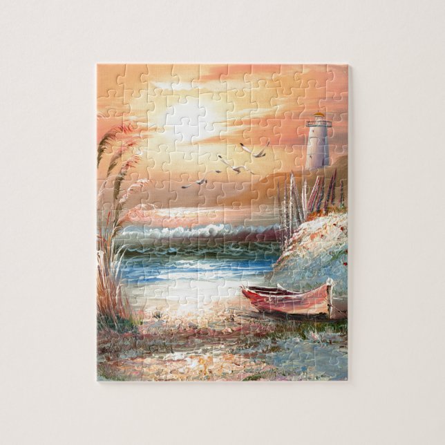 Puzzle Peinture d'un bateau à rames échoué près d'un (Vertical)