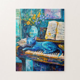 Puzzle Peinture d'un chat endormi sur un piano