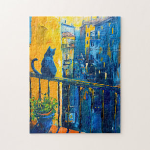 Puzzle Peinture d'un chat sur Balcon Voile observant la v