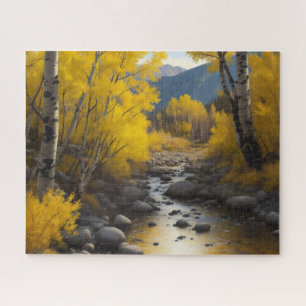 Puzzle Peinture d'un ruisseau rocheux avec des trembles d