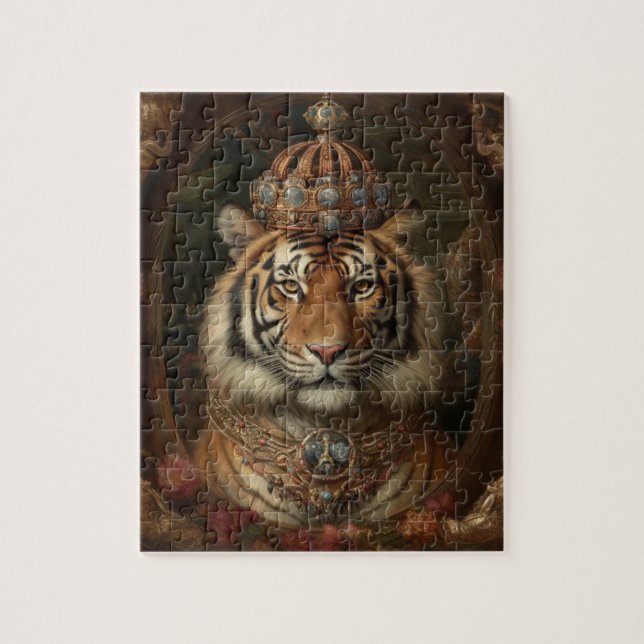 Puzzle Peinture d'un tigre avec couronne et fleurs (Vertical)