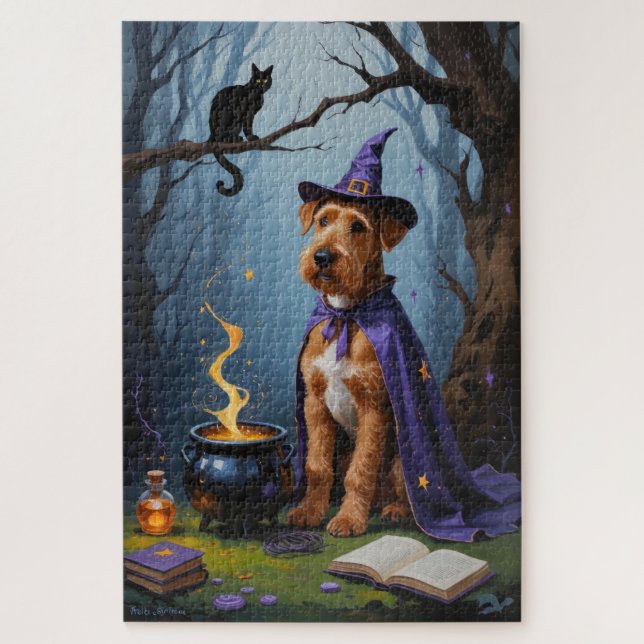 Puzzle Peinture fantaisiste d'Halloween de chien Airedale (Vertical)