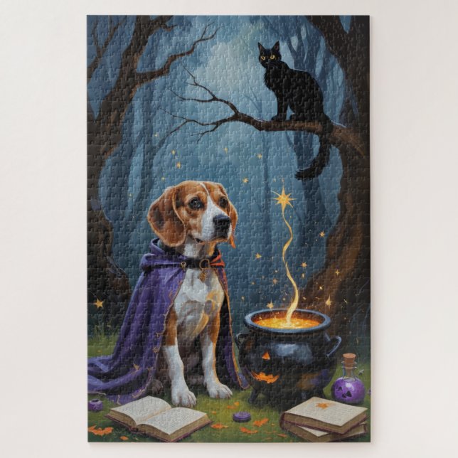 Puzzle Peinture fantaisiste d'Halloween de chien Beagle (Vertical)