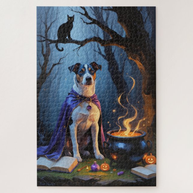 Puzzle Peinture fantaisiste d'Halloween de chien Blue Hee (Vertical)
