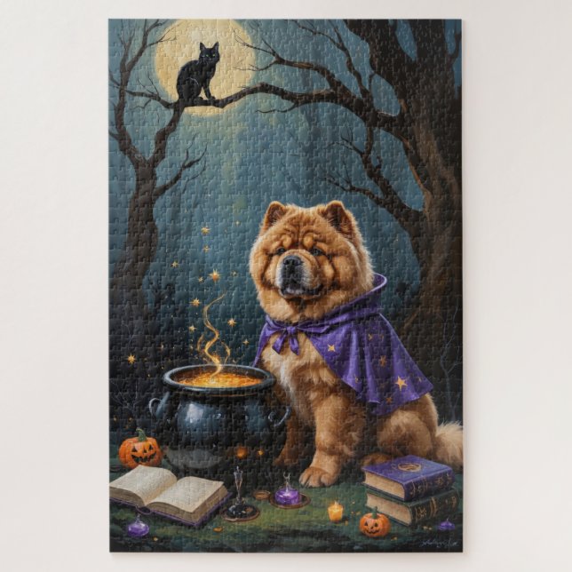 Puzzle Peinture fantaisiste d'Halloween de chien Chow Cho (Vertical)