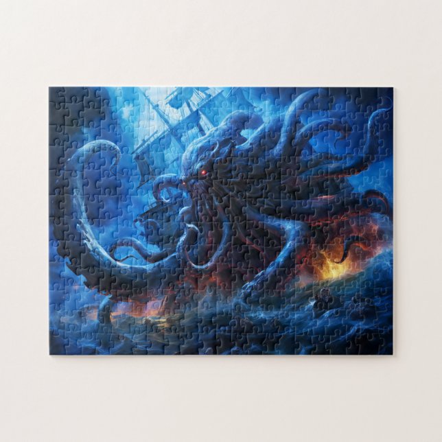 Puzzle Peinture fantastique Kraken attaquant un navire en (Horizontal)