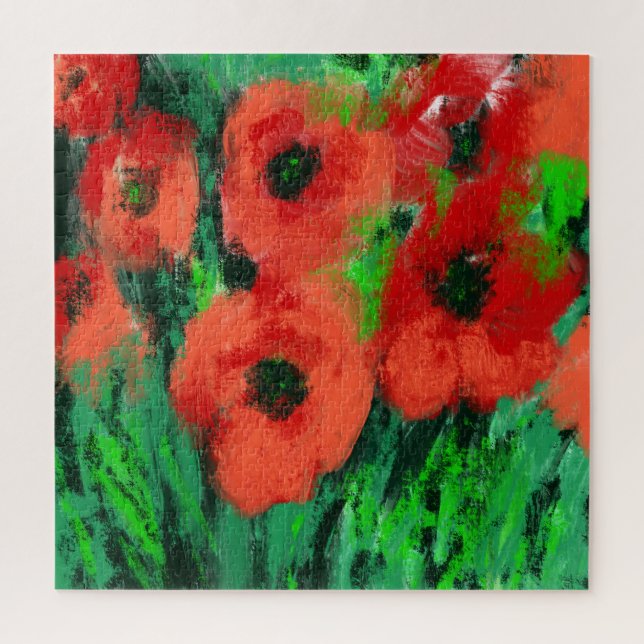 Puzzle Peinture florale de coquelicots rouges abstraits (Vertical)