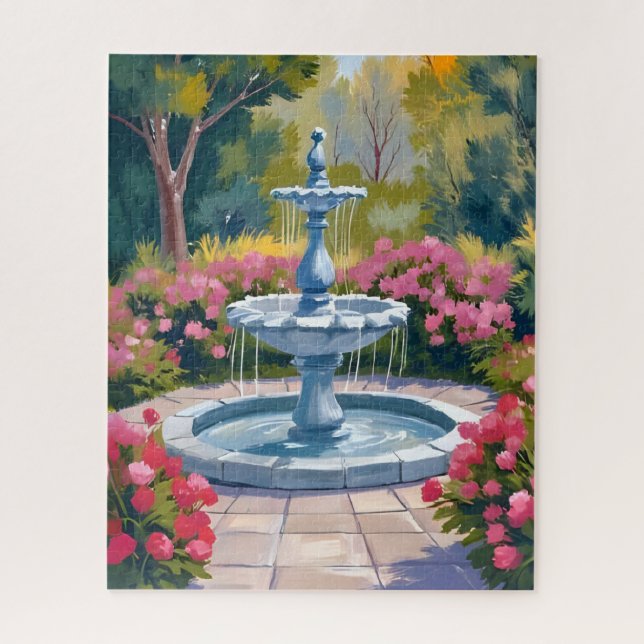 Puzzle Peinture florale de fontaine de jardin (Vertical)