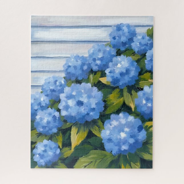 Puzzle Peinture florale d'hortensias bleus buissonnants (Vertical)