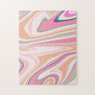 Puzzle Peinture Liquide Retro Pink Swirl Design esthétiqu