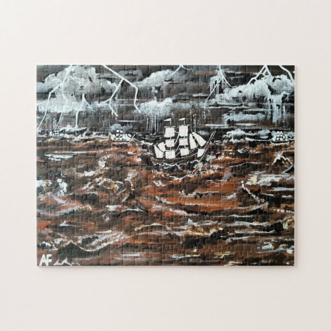 Puzzle Peinture Navires dans une tempête par Alfred Fox (Horizontal)