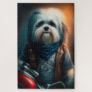 Puzzle Peinture numérique d'un chien havanais sur vélo
