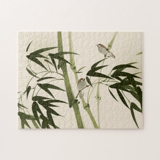 Puzzle Peinture orientale de style, branches en bambou (Horizontal)