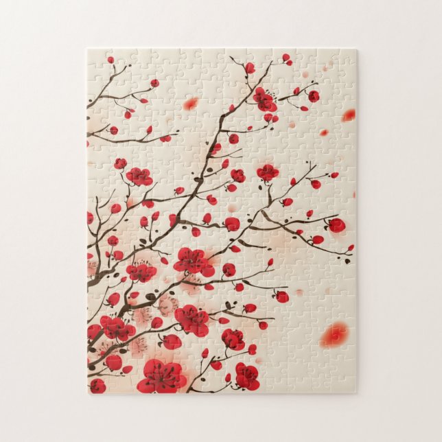 Puzzle Peinture orientale de style, fleur de prune au (Vertical)
