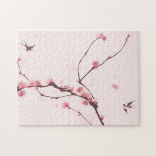 Puzzle Peinture orientale de style, fleurs de cerisier