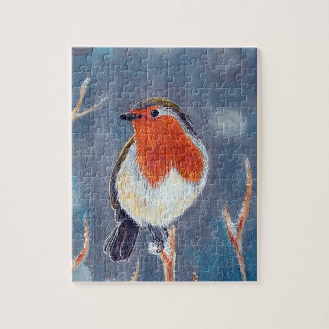 Puzzle Peinture Robin d'hiver (Vertical)