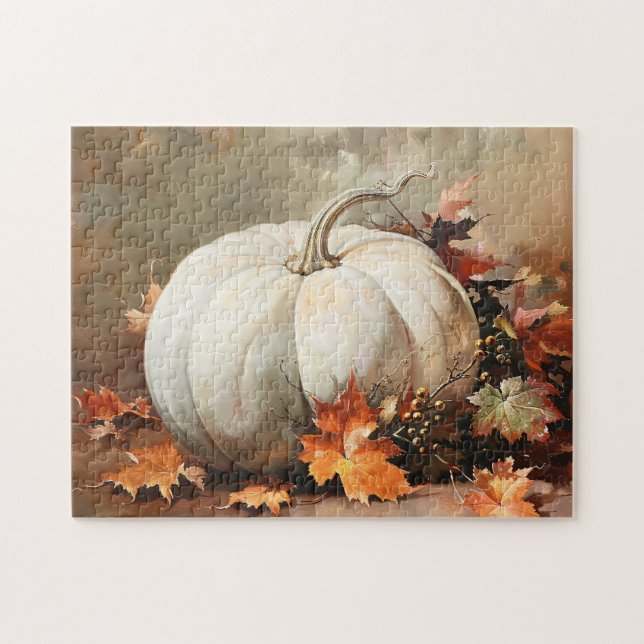 Puzzle Peinture rustique de citrouille blanche (Horizontal)