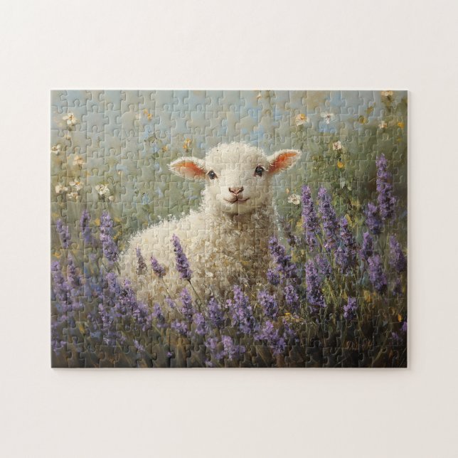 Puzzle Peinture sur agneau et lavande (Horizontal)