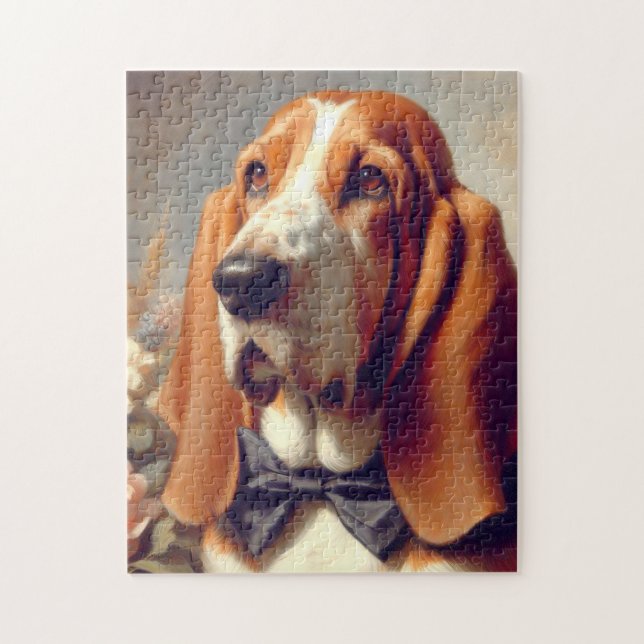 Puzzle Peinture vintage à la hache Basset (Vertical)