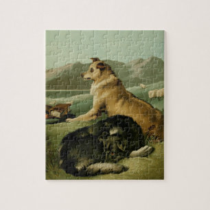 Puzzle Peinture vintage : Chiens de colley