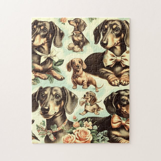 Puzzle Peinture vintage Dachshund transparente (Vertical)