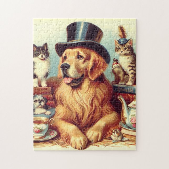 Puzzle Peinture Vintage de chien mignonne (Vertical)