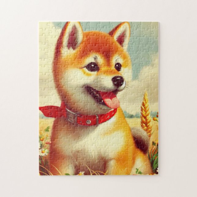Puzzle Peinture vintage Shiba Inu (Vertical)