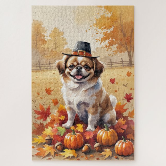 Puzzle Pekingese À L'Automne Quitte L'Art Thanksgiving (Vertical)